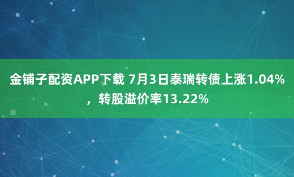 金铺子配资APP下载 7月3日泰瑞转债上涨1.04%，转股溢价率13.22%